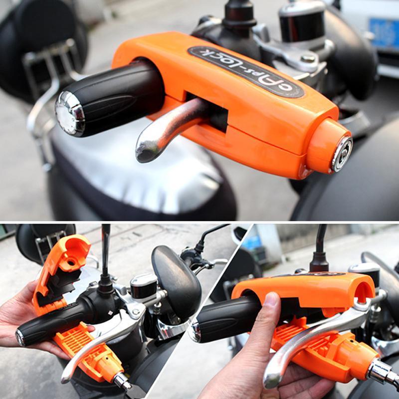 Express anti-theft lock for motorcycle and scooter handlebars