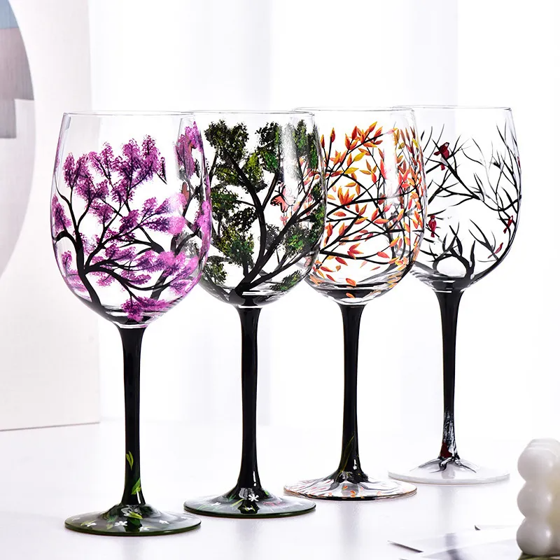 Verres peints à la main inspirés des quatre saisons