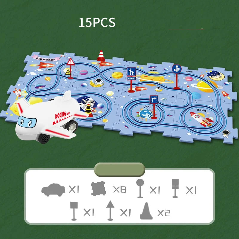Circuit-puzzle éducatif avec véhicules électriques