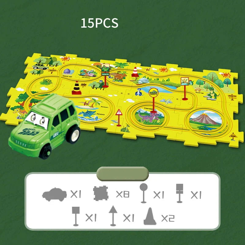 Circuit-puzzle éducatif avec véhicules électriques