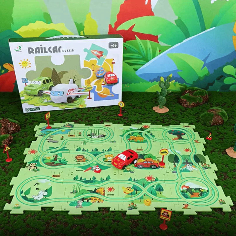 Circuit-puzzle éducatif avec véhicules électriques