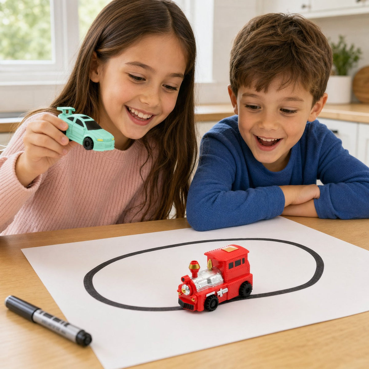 Den magiska bilen som följer dina teckningar som genom magi 