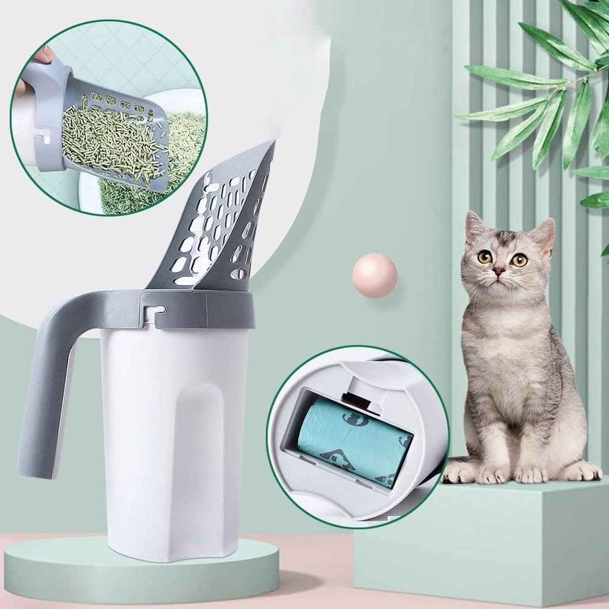 Praktische Katzenstreuschaufel mit integrierten Beuteln 