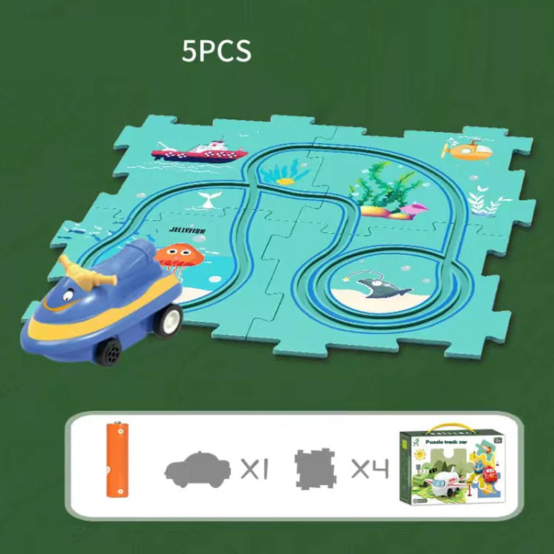 Circuit-puzzle éducatif avec véhicules électriques